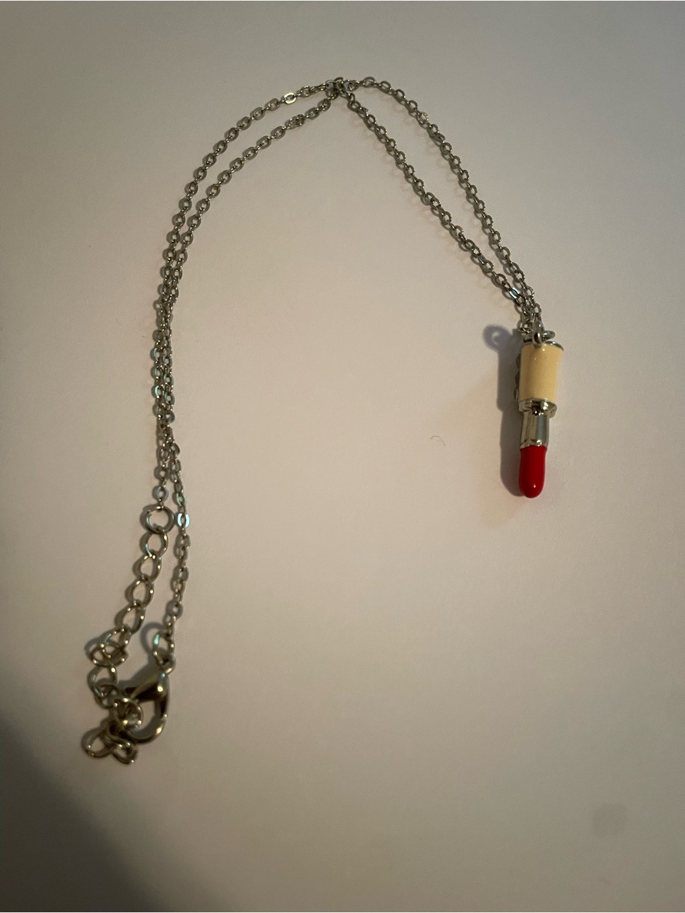 Silver Chain Necklace with Red Lipstick Pendant